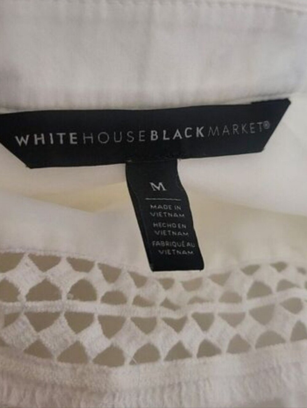 White House Black Market White Eyelet Trim Blouse Medium - Picture 8 of 9